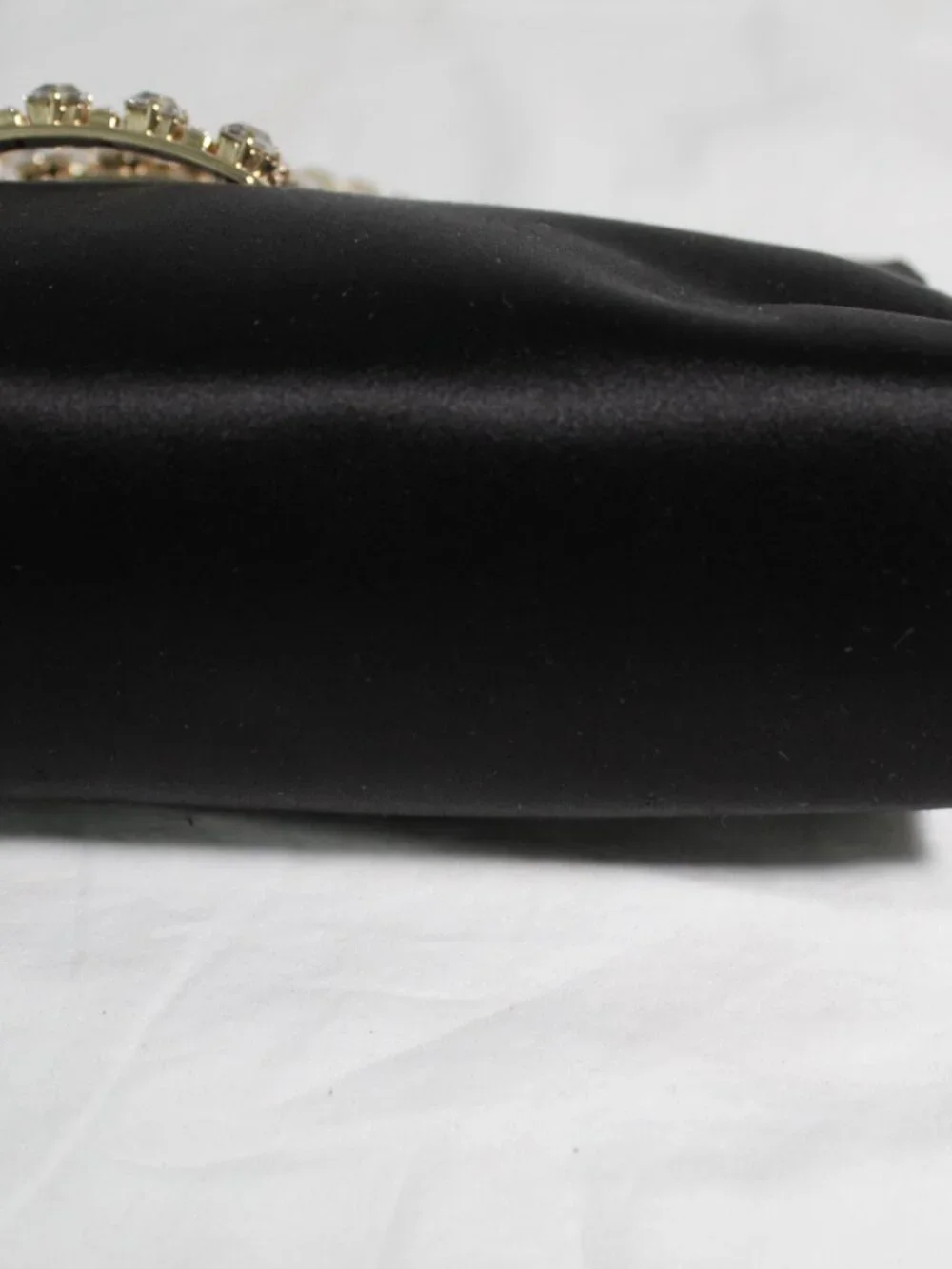 Roger Vivier Black Satin Handbag Clutch Trompette Jeweled Crystal Buckle